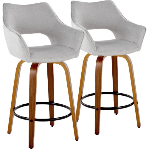 Mustang 26" Swivel Counter Stool in Walnut Wood & Grey Fabric w/ Black Footrest (Set of 2)